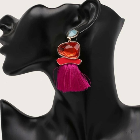 Orange and pink layered tassel fringe earrings / NWOT - Picture 3 of 4